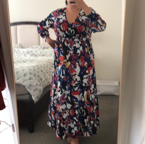 ELOQUII - Faux Wrap Havana Floral Maxi Dress With Side Slit - Plus Size 18 - Picture 3 of 13